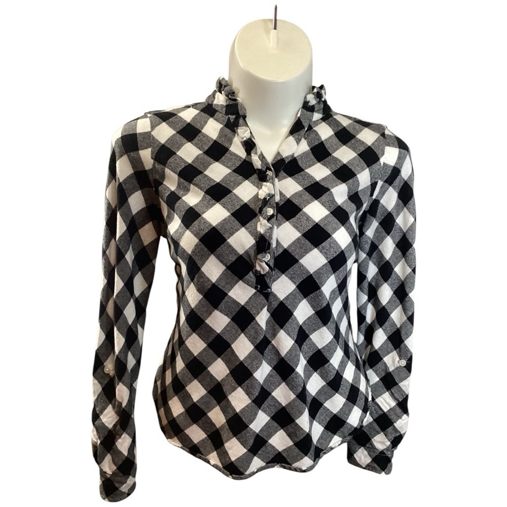 Kim Rogers Black and White Plaid Button Down Shirt, Plus Size 2 XL